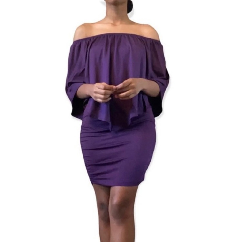 Purple Strapless Ruched Draped Bodycon Dress